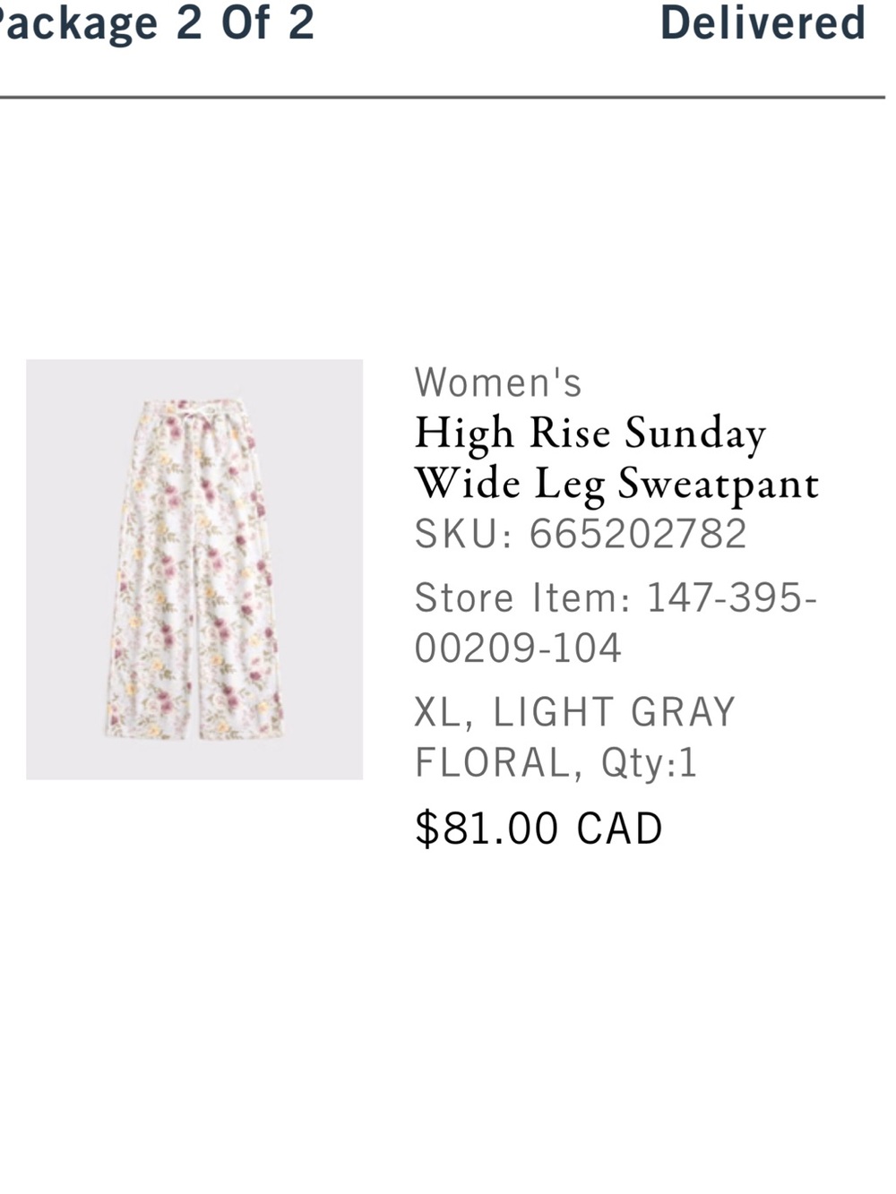 Abercrombie Floral Drawstring Jogger Pants - Light Gray with Pink & Yellow Roses - Picture 3 of 3